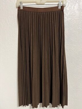 Women's Brown Pleated Midi Skirt